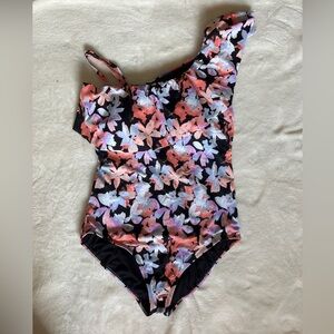 One Shoulder Multicolor Floral One Piece Swim Suit